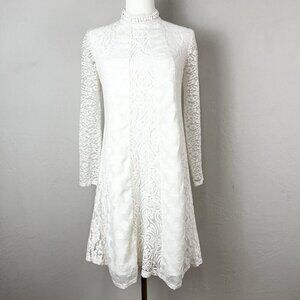 Anthropologie White Lace Long Sleeve A-Line Dress